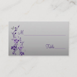 Carte De Placement Floral pourpre, argenté avec papillons Placer les