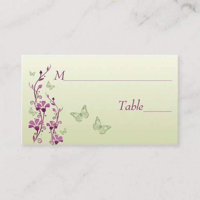 Carte De Placement Floral pourpre, vert avec papillons Placer les car (Devant)