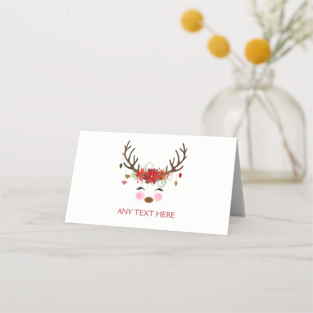 Carte De Placement Floral Reindeer Fête Noël Fête Tente de nourriture (Devant)