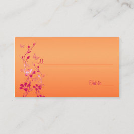 Carte De Placement Floral rose et orange avec Papillons