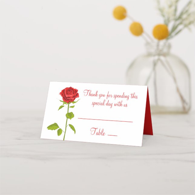 Carte De Placement Floral Rouge Rose Mariage Rose Botanique (Devant)