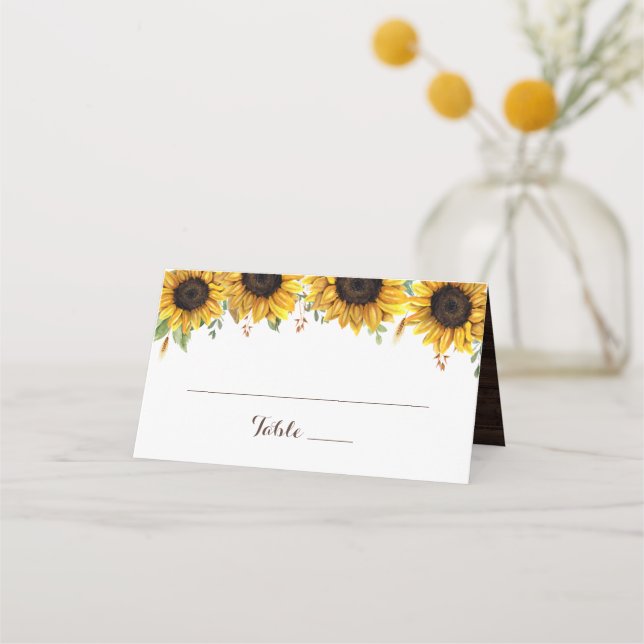 Carte De Placement Floral Rustique Fleurs de soleil en bois vert Gran (Devant)