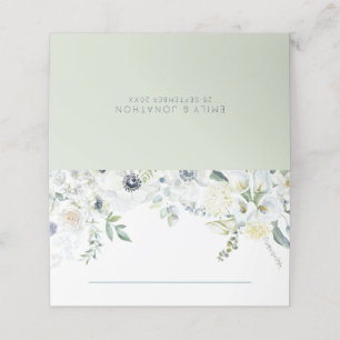 Carte De Placement Florales blanches Eucalyptus Noms de feuille Date
