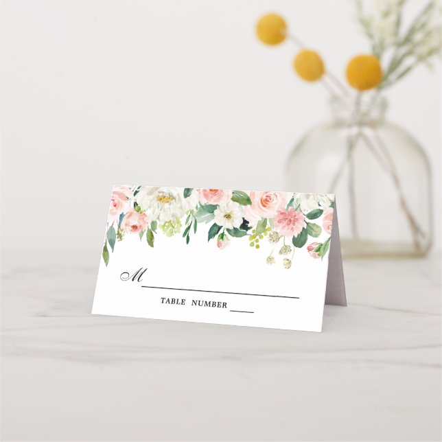 Carte De Placement Florales rose pâle Mariage botanique moderne (Devant)