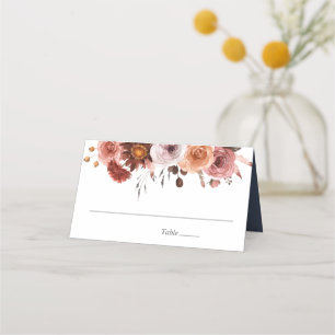 Carte De Placement Flore bleue, bourgogne et bouillie, Mariage