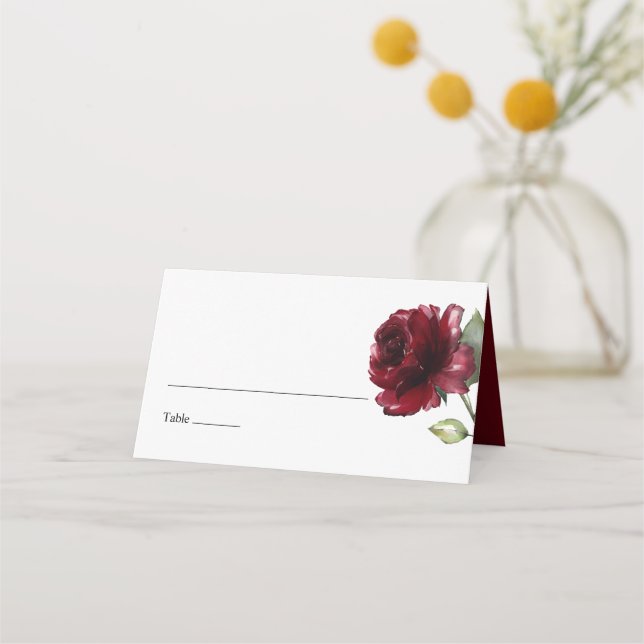 Carte De Placement Flore simple d'aquarelle bordeaux (Devant)