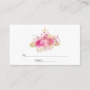 Carte De Placement Flore tropicale rose et or