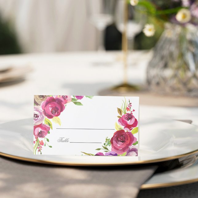 Carte De Placement Fuchsia Rose Floral Romantique Table de mariage (Créateur téléchargé)