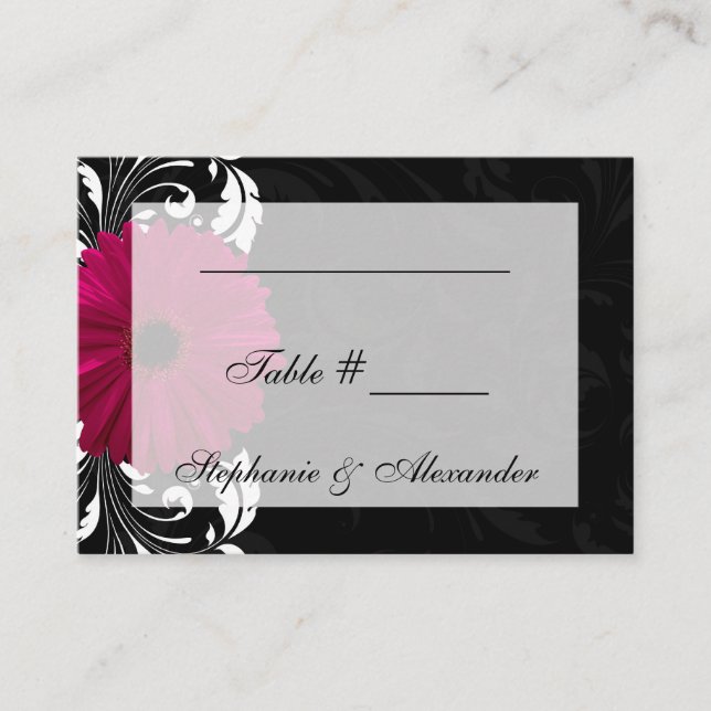 Carte De Placement Fuchsia Scroll Gerbera Daisy avec noir et blanc (Devant)