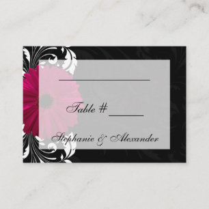 Carte De Placement Fuchsia Scroll Gerbera Daisy avec noir et blanc