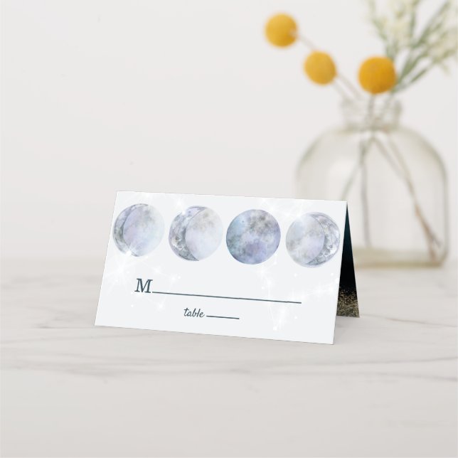 Carte De Placement Galaxy Moon Blue Gold Stars Mariage (Devant)