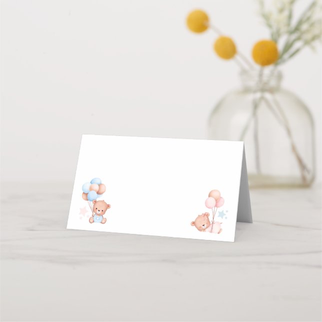 Carte De Placement Garçon Fille Twins Teddy Baby shower Ours Blank (Devant)