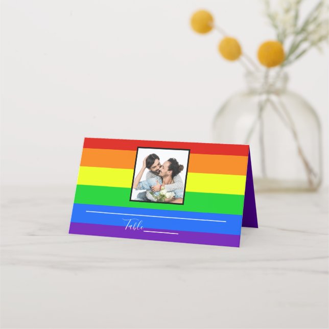 Carte De Placement Gay pride arc-en-ciel Couple Mariage photo (Devant)