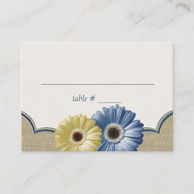 Carte De Placement Gerbera Daisy et Burlap Siège bleu et jaune (Devant)