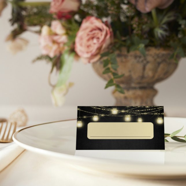 Carte De Placement Gold Black Élégant Script Étiquette alimentaire Te (Créateur téléchargé)