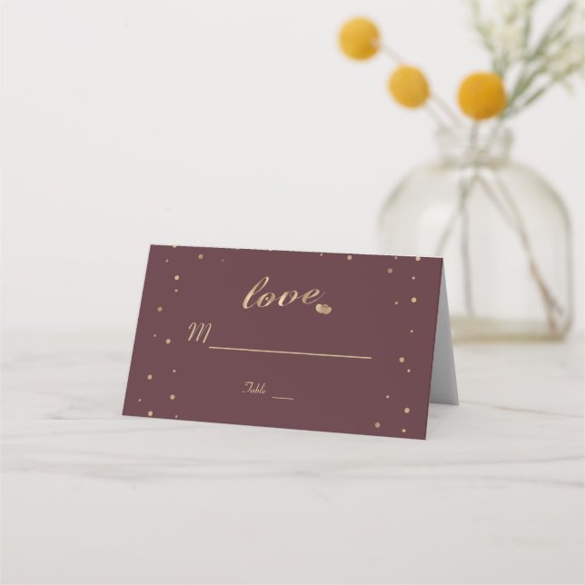 Carte De Placement Gold Confetti Love Bourgogne Mariage Numéro de tab (Devant)
