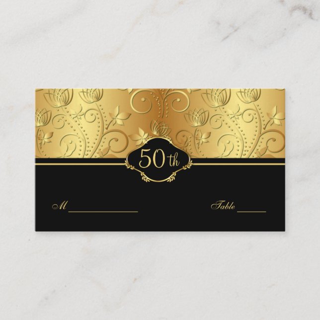 Carte De Placement Gold Floral Noir 50e Mariage Accueil Voiture (Devant)