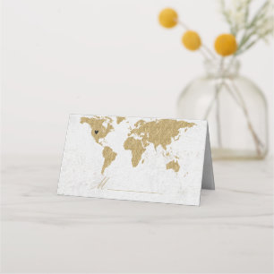 Carte De Placement Gold Foil World Map Mariage Table assise