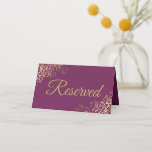 Carte De Placement Gold Frills Cassis Purple Mariage élégant Réservé