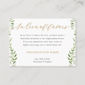 Carte De Placement Gold Greenery Aquarelle Charity Dons