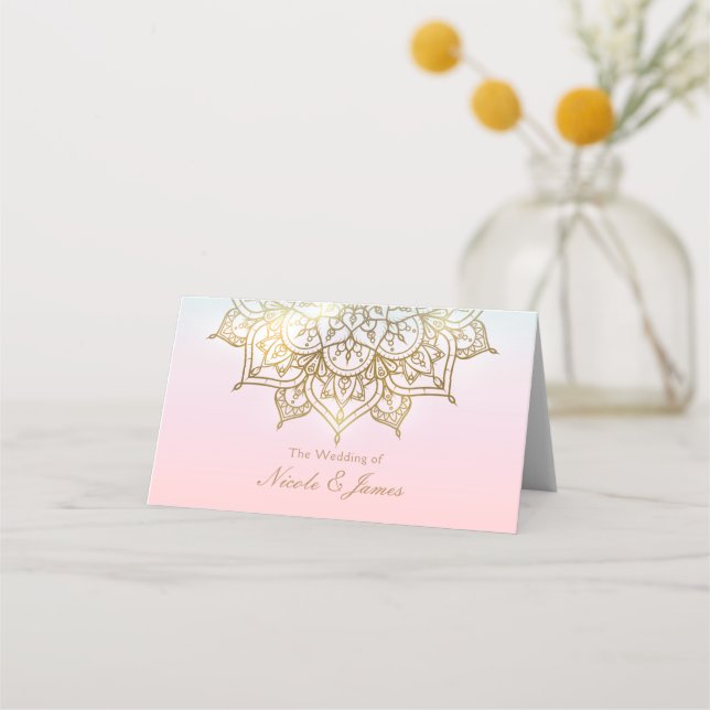 Carte De Placement Gold Mandala Rose Peach Chic Table Moderne Siège (Devant)