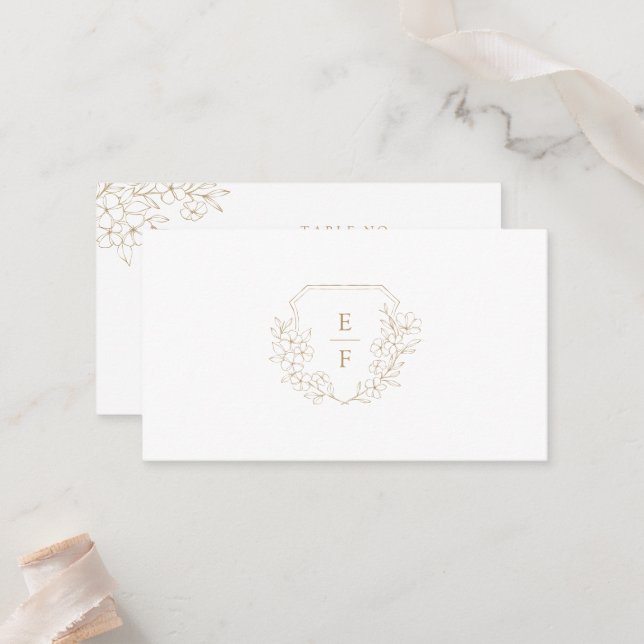 Carte De Placement Gold Minimal Élégant Cerisier Blossom Monogram Cre (Devant/Arrière en situation)