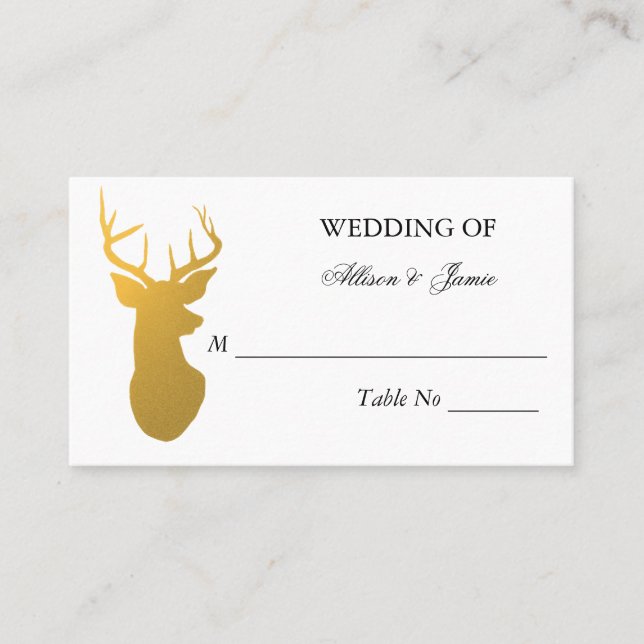 Carte De Placement Gold Reindeer Antler Modern Mariage Numéro de tabl (Devant)