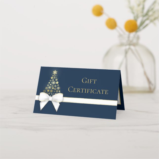 Carte De Placement Gold Snowflakes Bow Blue Christmas Tree carte cade (Devant)