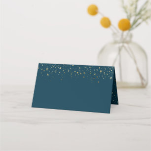 Carte De Placement Gold Stars et la carte pliée Navy Place Card