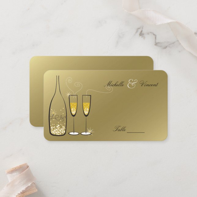 Carte De Placement Golden Bubbly Champagne Bubbles Chic Wedding Party (Devant/Arrière en situation)