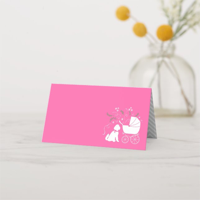 Carte De Placement Goldendoodle chien Baby shower fille rose (Devant)