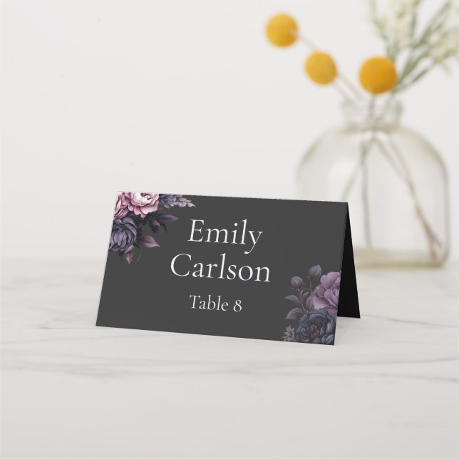 Carte De Placement Gothic Black Floral Wedding Place Cards (Devant)