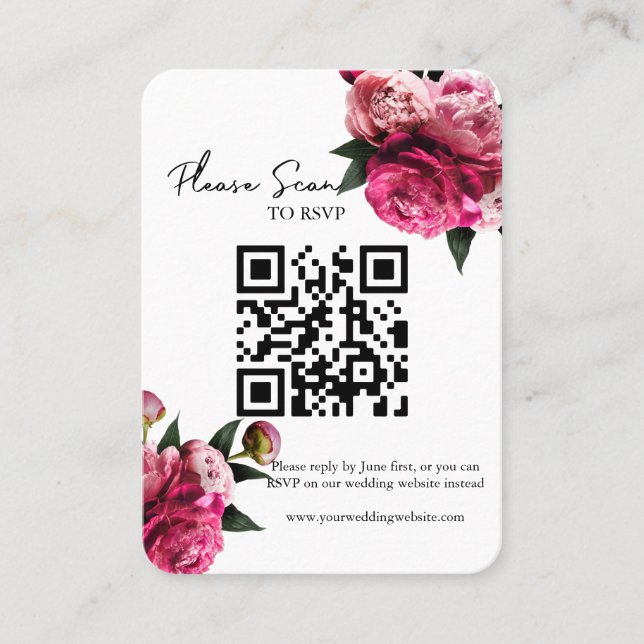 Carte De Placement Gras Rouge Floral QR Code Mariage RSVP (Devant)