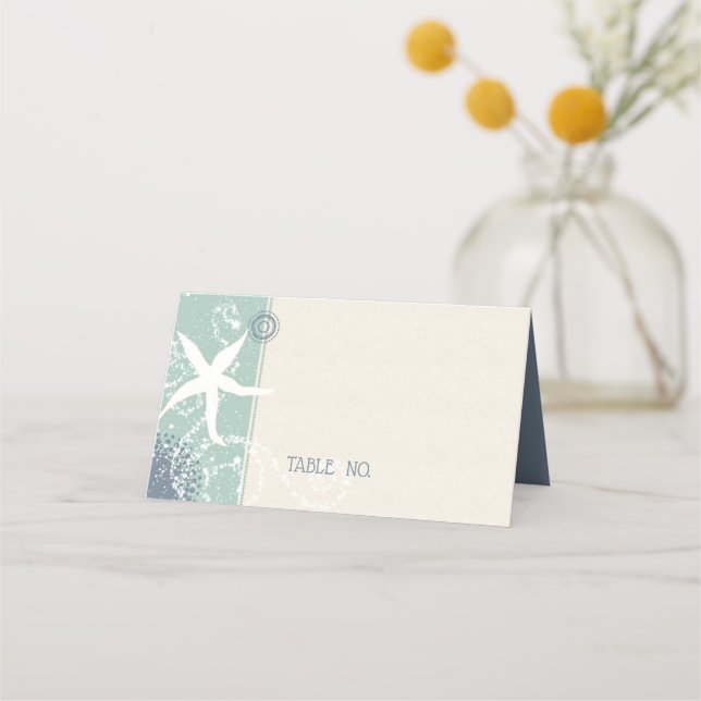 Carte De Placement Grayed Jade Dusty Blue Beach Wedding (Devant)