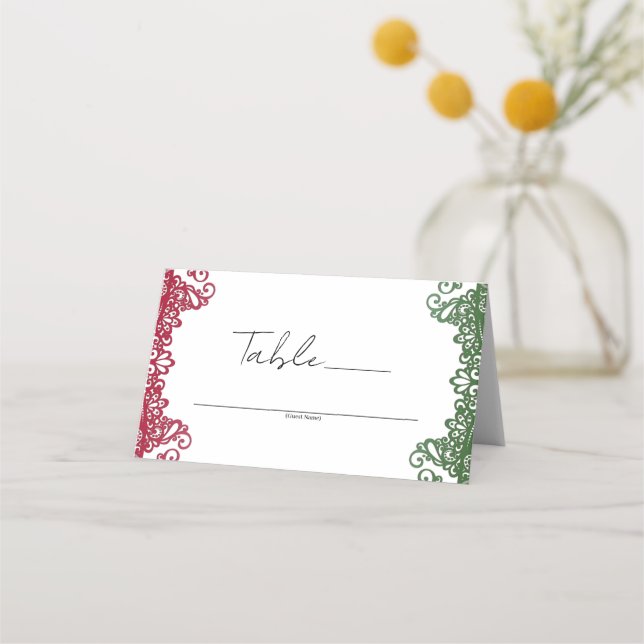 Carte De Placement Green Red Lace Elegant Fiesta Mariage Numéro de ta (Devant)