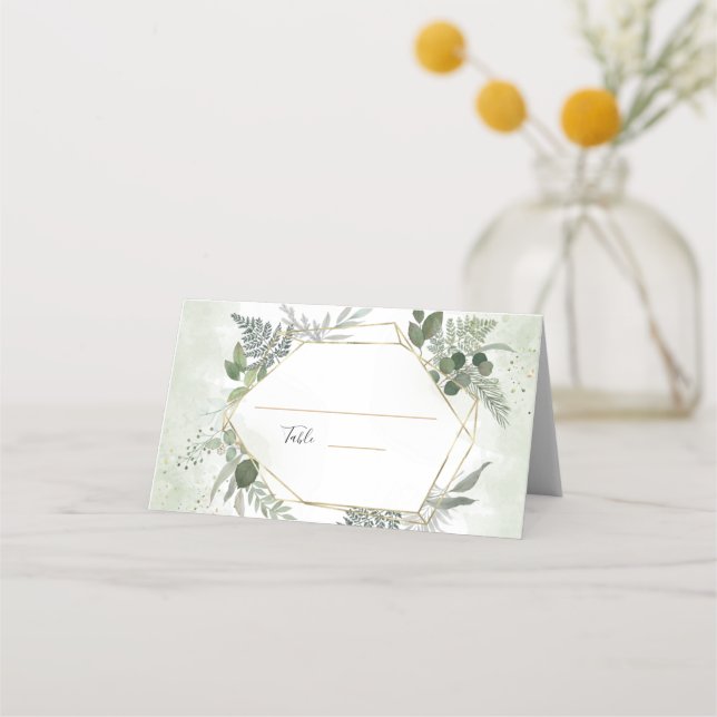 Carte De Placement Greenery boho gold geometric watercolour wedding (Devant)