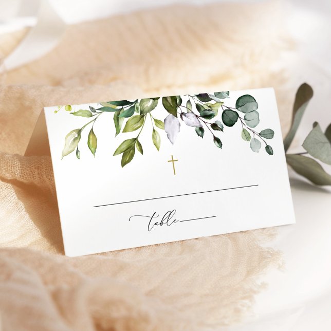 Carte De Placement Greenery, Eucalyptus Leaves, Boho, Baptism (Créateur téléchargé)