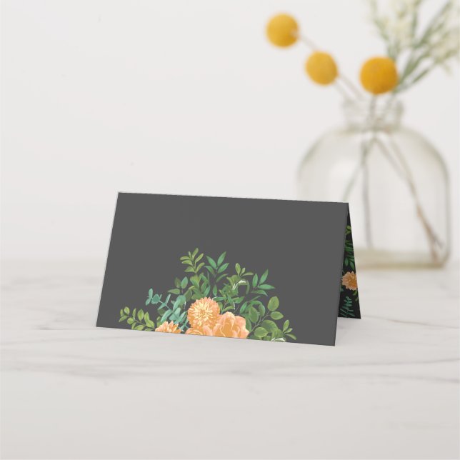 Carte De Placement Gris foncé Pêche Mariage Floral moderne (Devant)
