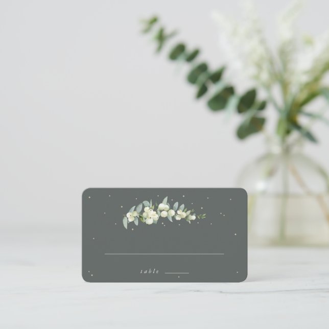 Carte De Placement Gris vert Snowberry+Eucalyptus Mariage plat (Debout devant)