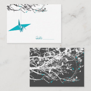 Carte De Placement Grue Turquoise Sur Branches Mariage asiatique