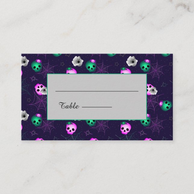 Carte De Placement Halloween crânes rose et vert brillant d'Halloween (Devant)