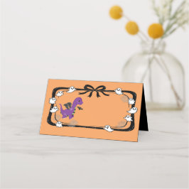 Carte De Placement Halloween Dinosaur With Bat Wings Orange