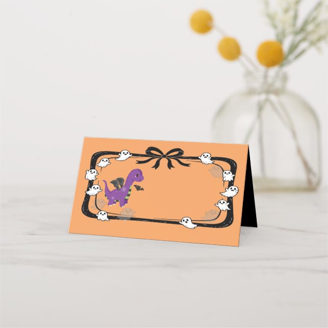 Carte De Placement Halloween Dinosaur With Bat Wings Orange (Devant)