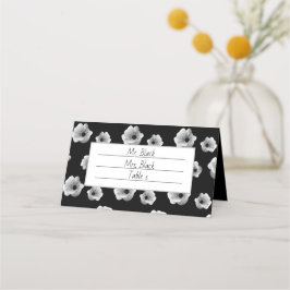 Carte De Placement Halloween Fleurs noires et blanches Motif Place Ca