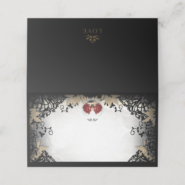 Carte De Placement Halloween noir Rose élégant blanc (Extérieur déplié)