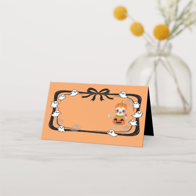 Carte De Placement Halloween Sloth In Pumpkin Costume Orange (Devant)