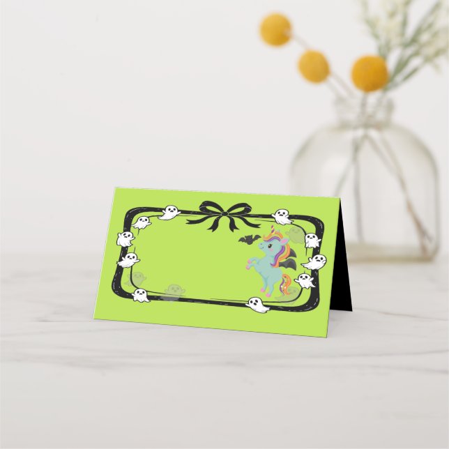 Carte De Placement Halloween Unicorn Greeting Bat Place Card (Devant)