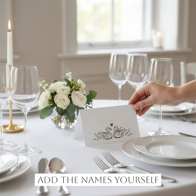 Carte De Placement Hand-Drawn Swans Heart Rustic Marriage Place Cards (Créateur téléchargé)