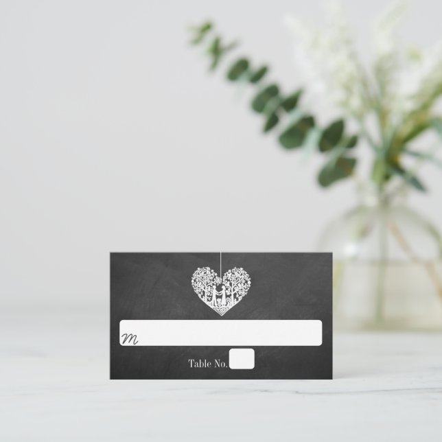 Carte De Placement Hanging Heart Tree Chalkboard Mariage Collection (Debout devant)