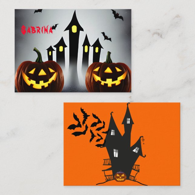 Carte De Placement Happy Halloween Traite Jack Déplaisant 'o Lantern (Devant / Derrière)